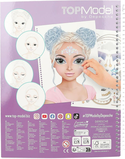 Depesche 13983 Creëer je TOPModel Make Up - Kleurboek met 20 voorbedrukte pagina's voor het creëren van make-up looks, incl. 2 pagina's met stickers