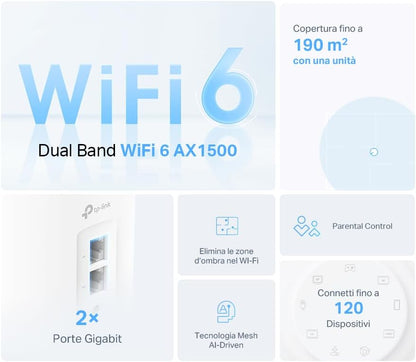 TP-Link Deco X10(1-pack) AX1500Mbps WiFi 6 Mesh Router, 2 Gigabit Ethernet Ports, Parental Control, Router and Repeater, Compatible with Amazon Alexa