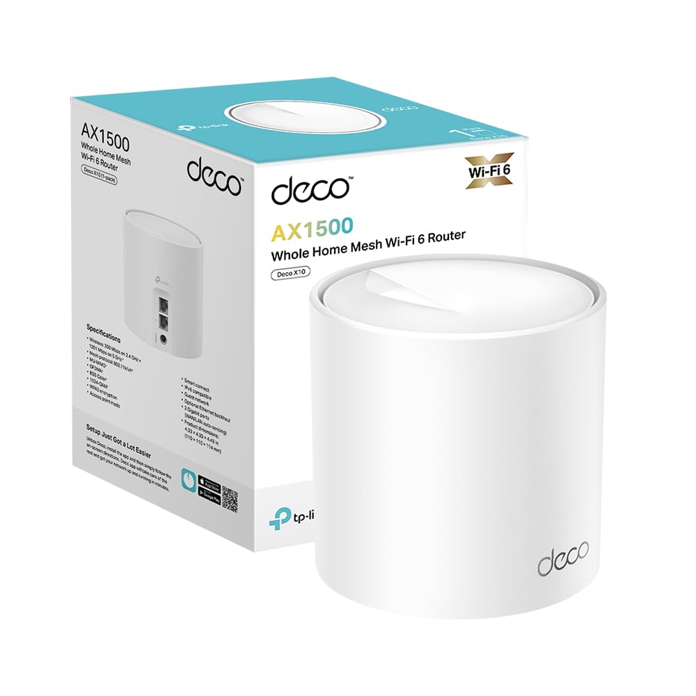TP-Link Deco X10(1-pack) AX1500Mbps WiFi 6 Mesh Router, 2 Gigabit Ethernet Ports, Parental Control, Router and Repeater, Compatible with Amazon Alexa