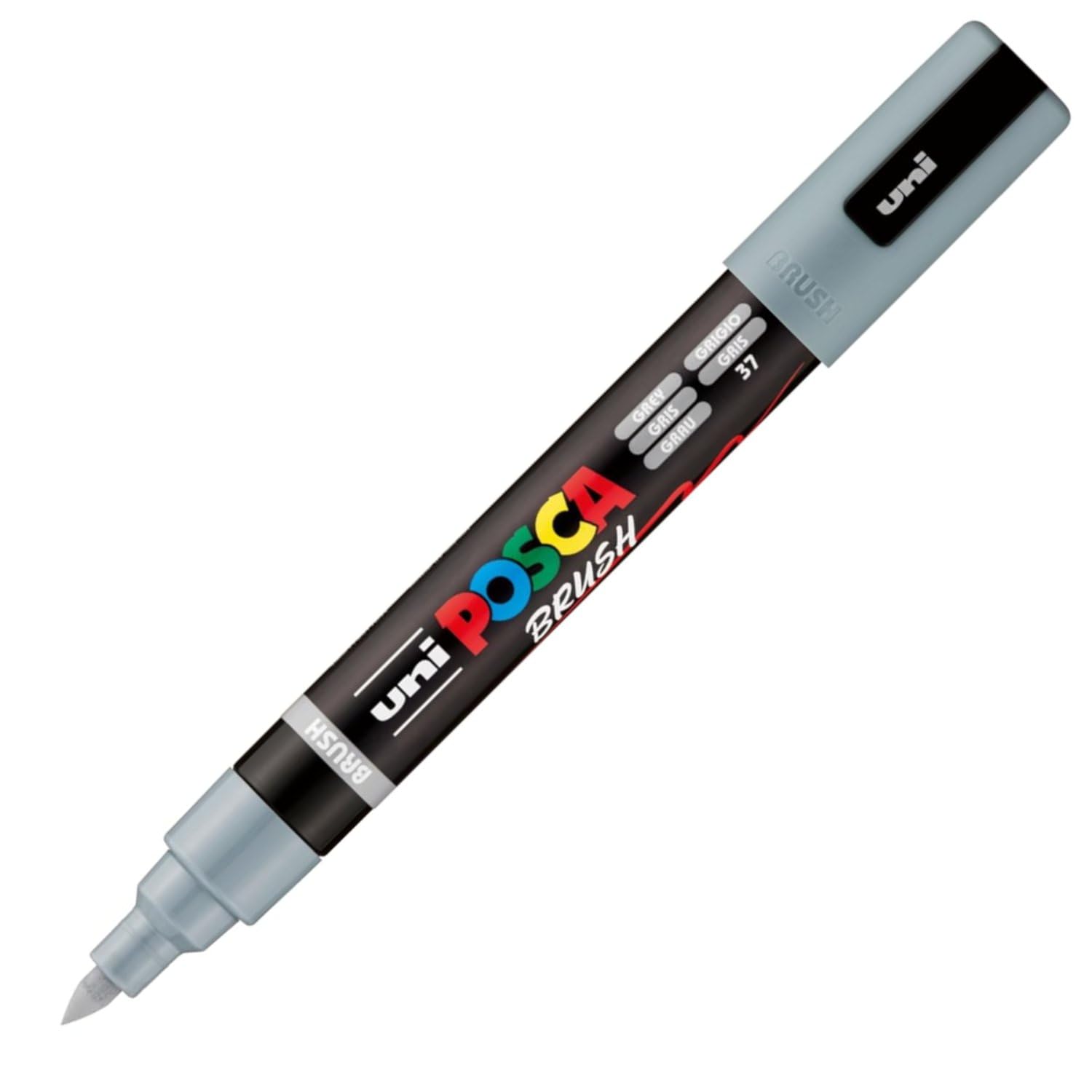 POSCA Mitsubishi Pencil - PC5BR - Medium Semi-Flexible Brush Tip - Water-Based Paint - All Purpose - Grey
