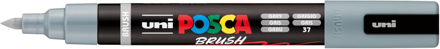 POSCA Mitsubishi Pencil - PC5BR - Medium Semi-Flexible Brush Tip - Water-Based Paint - All Purpose - Grey