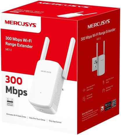 MERCUSYS ME12 WiFi Extender Booster, 2 External Antennas WiFi Booster, APP Control WiFi Extender,TP-Link WiFi Repeater Works with Any Router or Wireless Access Point,Plug and Play,Signal Indicator