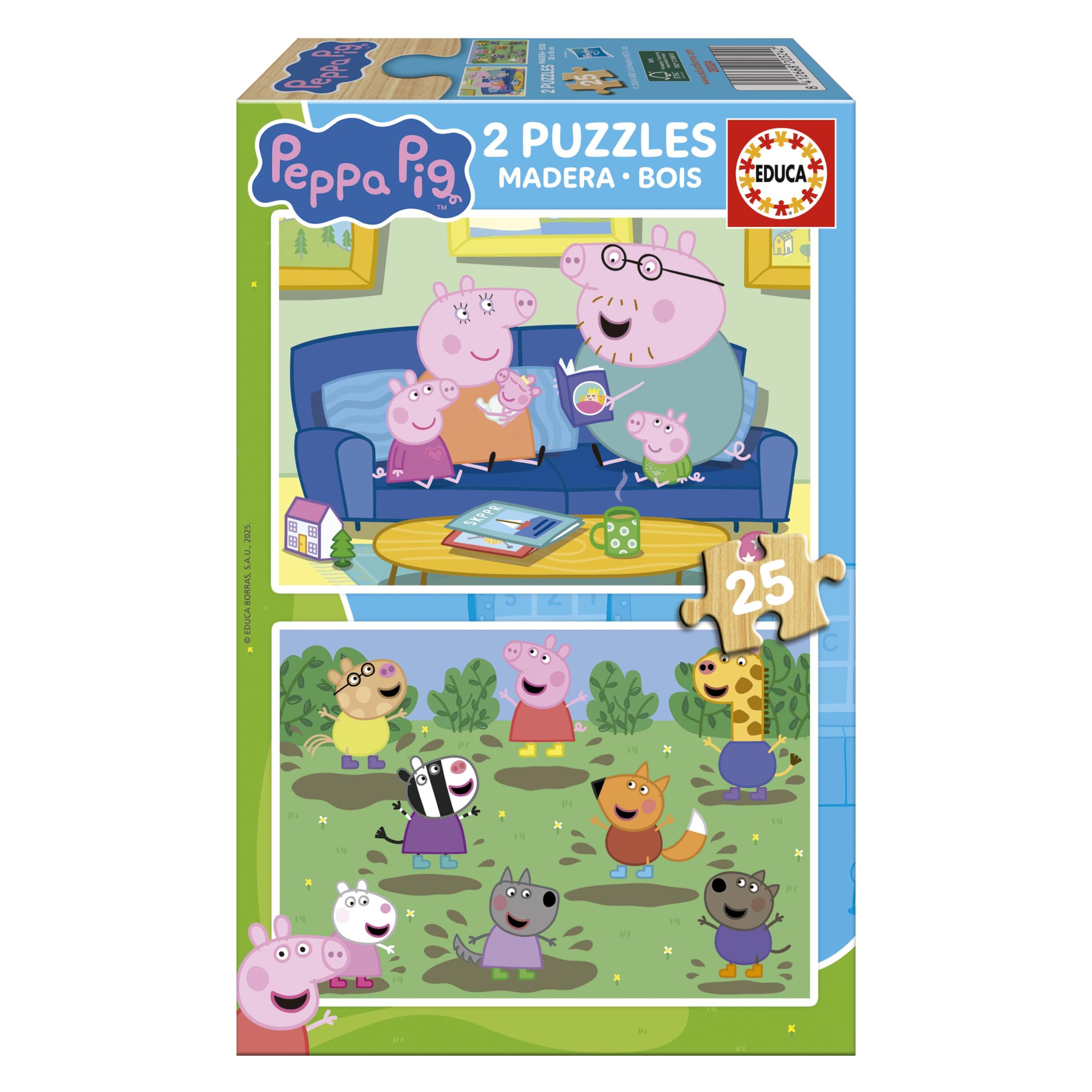 Educa - 2x25 Peppa Pig Wooden Puzzles Eco-Friendly Set | Assorted Characters | Educational Toy | Ages 4+ (20324