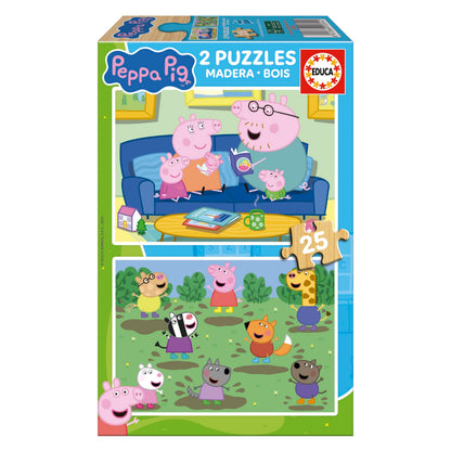Educa - 2x25 Peppa Pig Wooden Puzzles Eco-Friendly Set | Assorted Characters | Educational Toy | Ages 4+ (20324