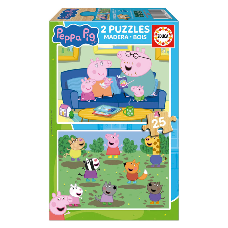 Educa - 2x25 Peppa Pig Wooden Puzzles Eco-Friendly Set | Assorted Characters | Educational Toy | Ages 4+ (20324