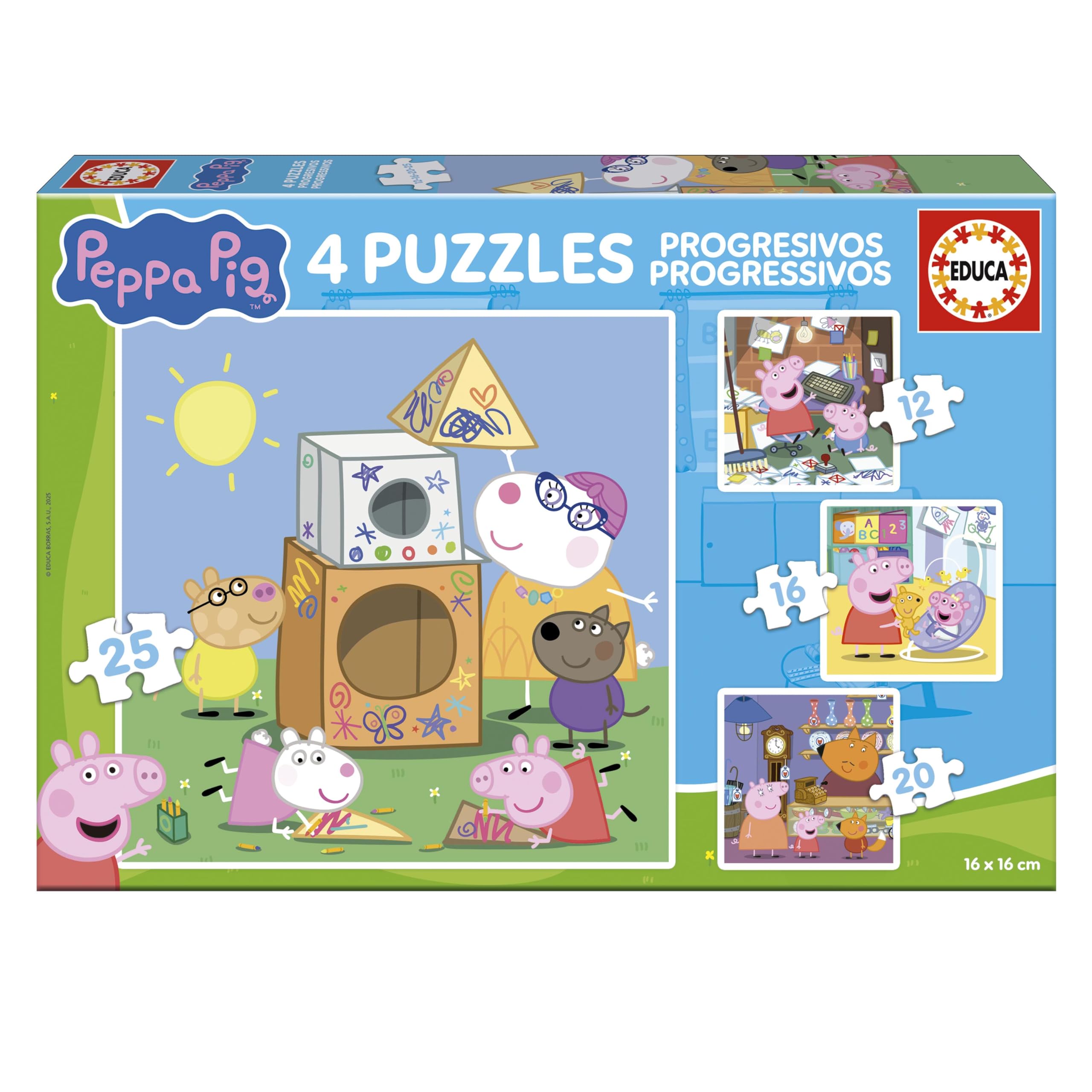 Educa - Peppa Pig Progressive Puzzles | 4 Puzzles 12+16+20+25 Pieces | Ages 3+ (20326