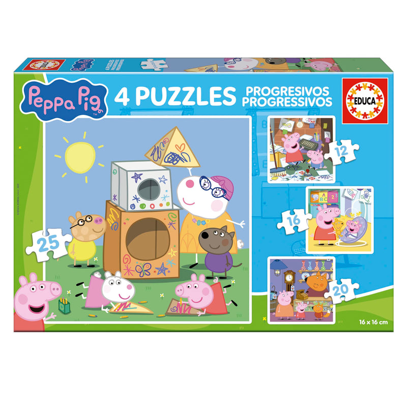 Educa - Peppa Pig Progressive Puzzles | 4 Puzzles 12+16+20+25 Pieces | Ages 3+ (20326