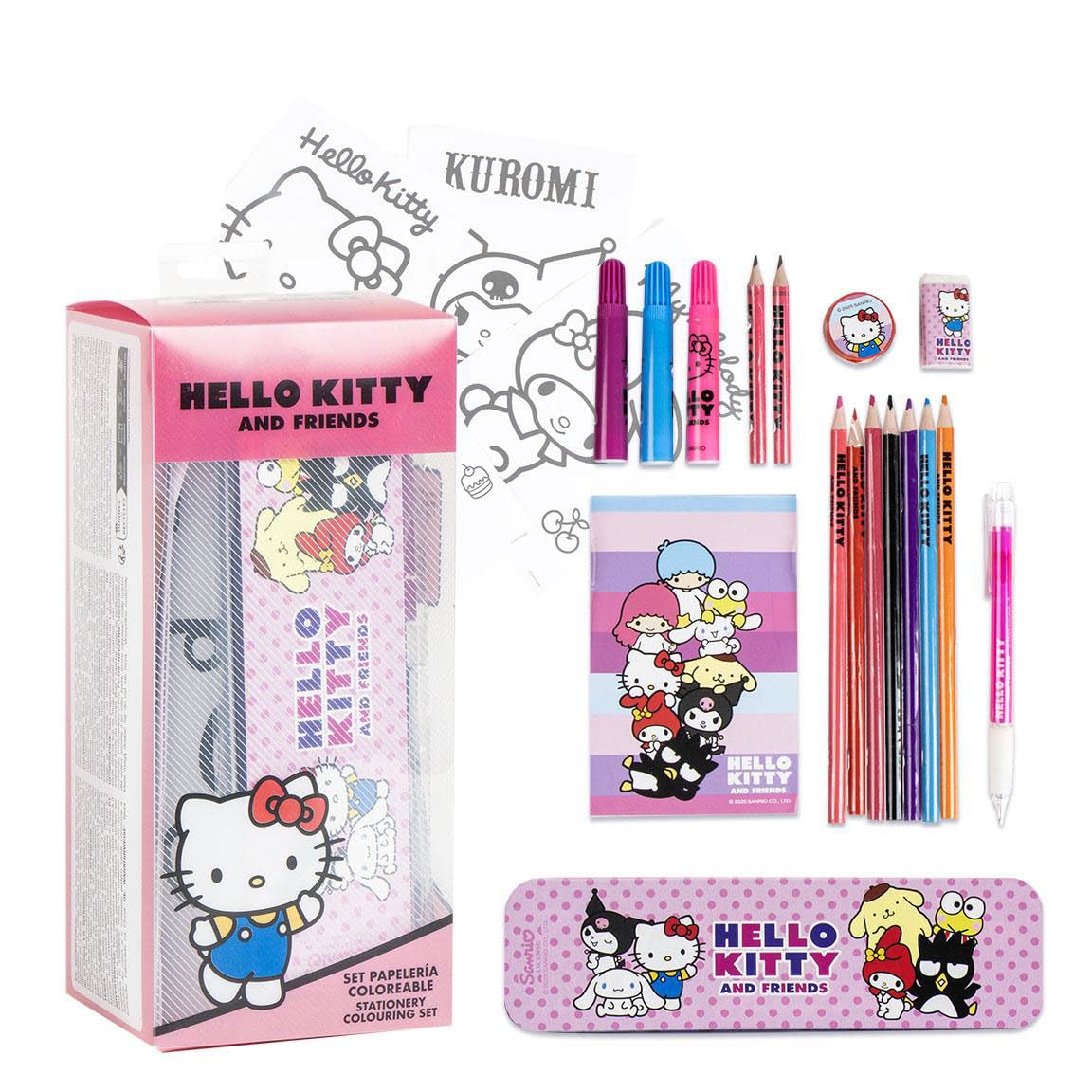 Hello Kitty Kleurpotlodenset voor school, compleet met viltstiften, kleurpotloden en thematische accessoires voor meisjes, fans van het schattigste karakter van Sanrio
