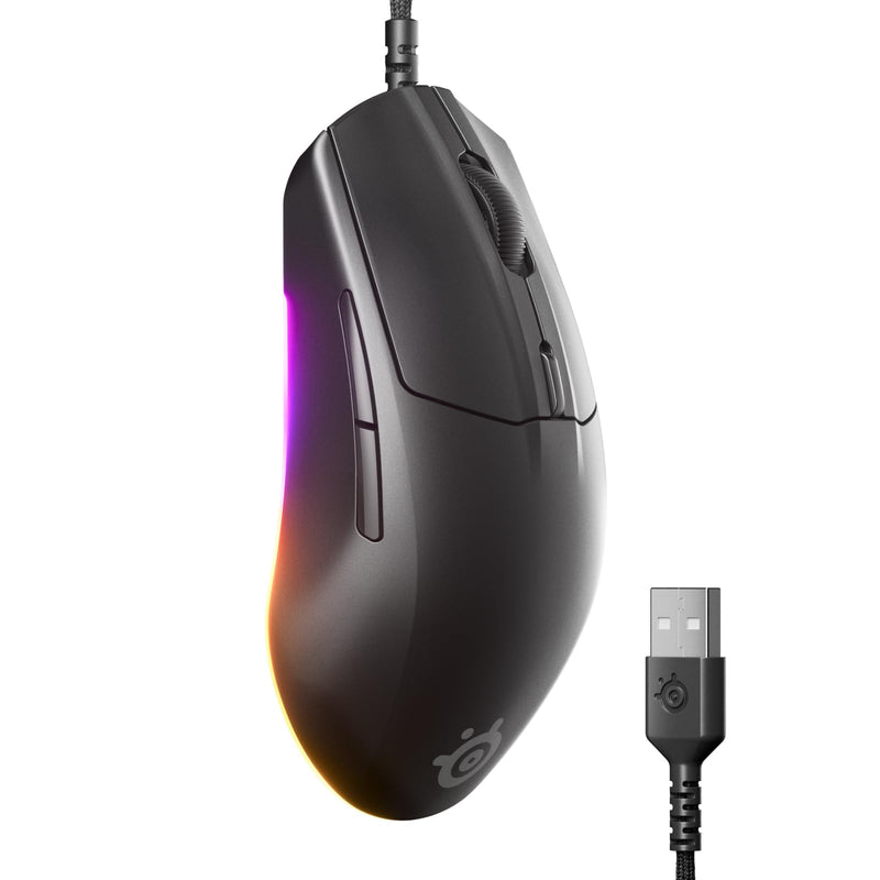 SteelSeries Rival 3 Gen 2 - Mouse da gioco - Sensore ottico TrueMove Core da 8500 DPI - 60 milioni di clic di durata - bassa latenza - 77 g di peso - 100% piedini in PTFE - RGB - Nero