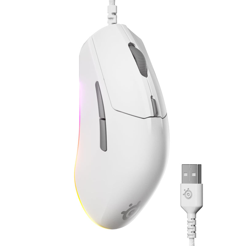 SteelSeries Rival 3 Gen 2 - Mouse da gioco - Sensore ottico TrueMove Core da 8500 DPI - 60 milioni di clic di durata - bassa latenza - 77 g di peso - 100% piedini in PTFE - RGB - Bianco