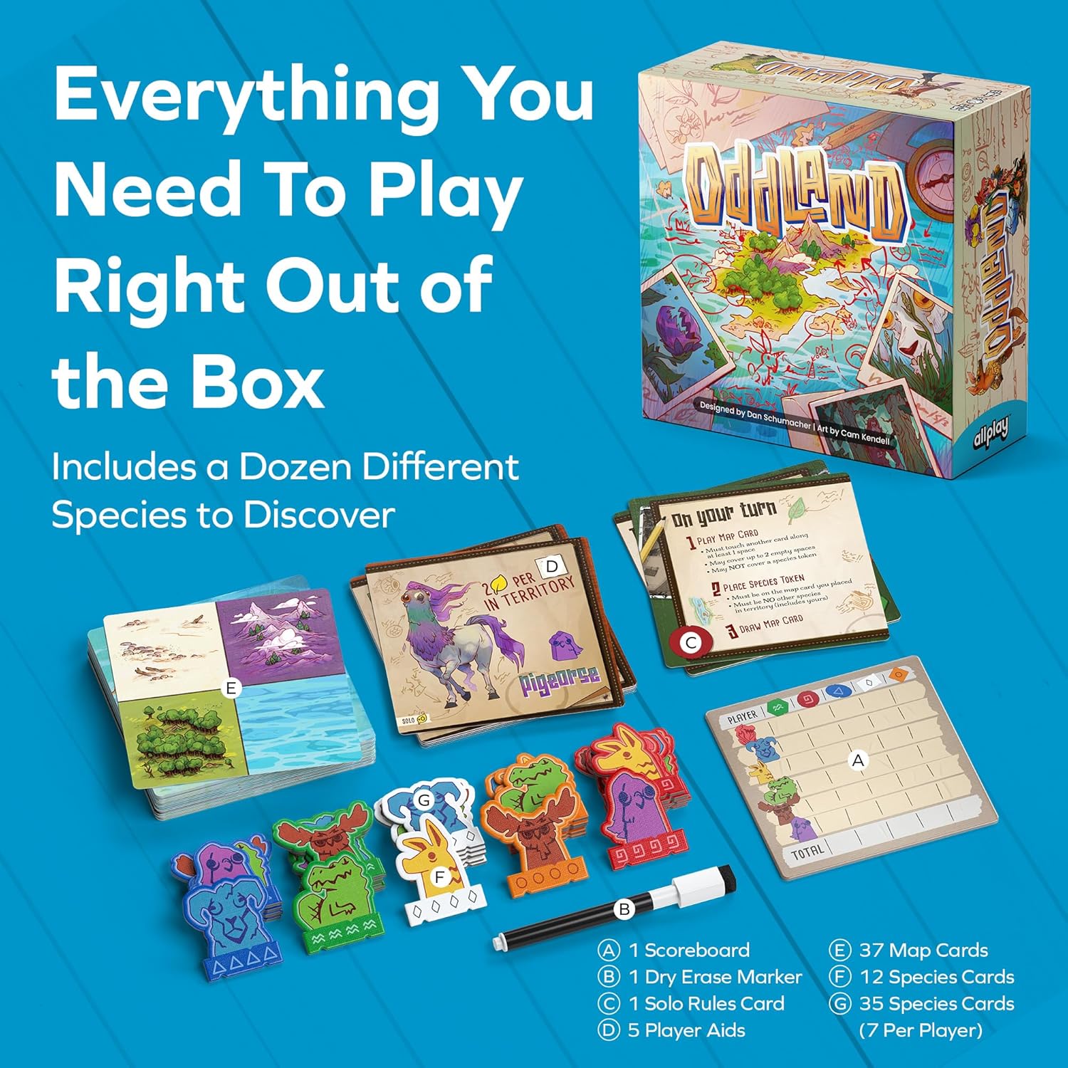 Allplay Oddland | Tile-Laying Exploration Board Game | Unique Wildlife Scoring Puzzle for 1-5 Players | Ages 10 Small Box Series