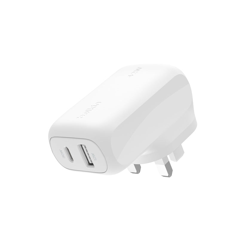 BOOSTCHARGE 42w - 30w USB-C PD PPS + 12w USB-A Dual Wall Charger White