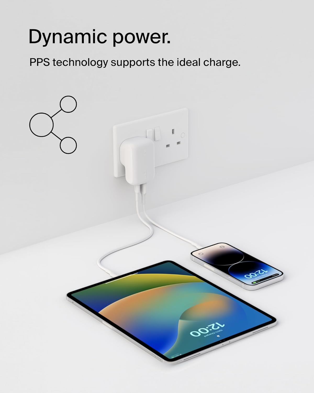BOOSTCHARGE 42w - 30w USB-C PD PPS + 12w USB-A Dual Wall Charger White