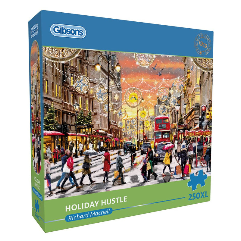 Gibsons 250XL Jigsaw Puzzle for Adults Holiday Hustle Extra Large Thick Pieces Festive London Shopping Scene Traditional British Puzzle Sustainable 100% Recycled Board Great Gift by Gibsons Games