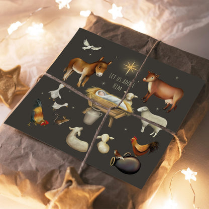 Compassion Christmas Card: Manger Animals Let Us Adore Him (pack of 10
