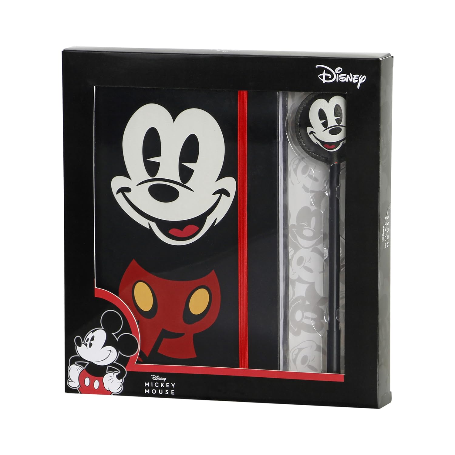 Disney Mickey Mouse Face-Gift Box with Diary and Fashion Ballpoint Pen, Black, 22.4 x 23.2 cm