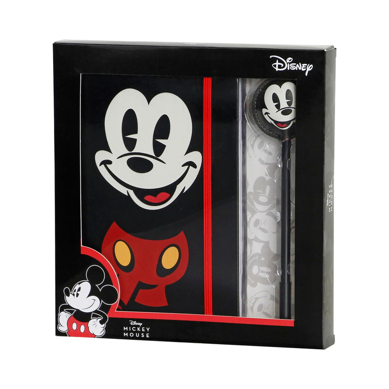 Disney Mickey Mouse Face-Gift Box with Diary and Fashion Ballpoint Pen, Black, 22.4 x 23.2 cm
