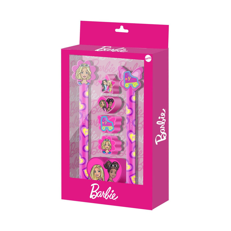 Karactermania Barbie Mix-Pack of Erasable Gel Pen + Eternal Pencil + 4 Erasers + Sharpener, Pink, 14 x 23 cm