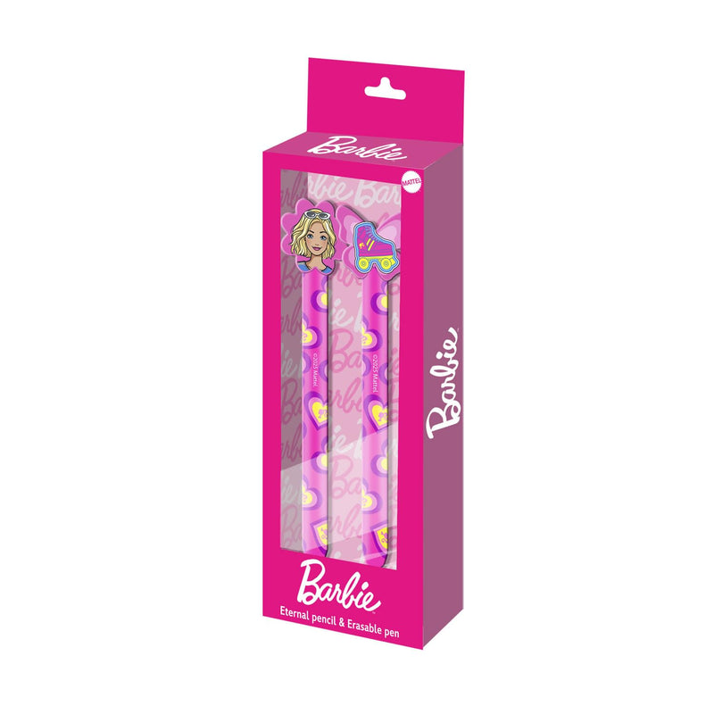 Karactermania Barbie Mix-Pack of Eternal Pencil + Erasable Gel Pen, Pink, 14 x 23 cm