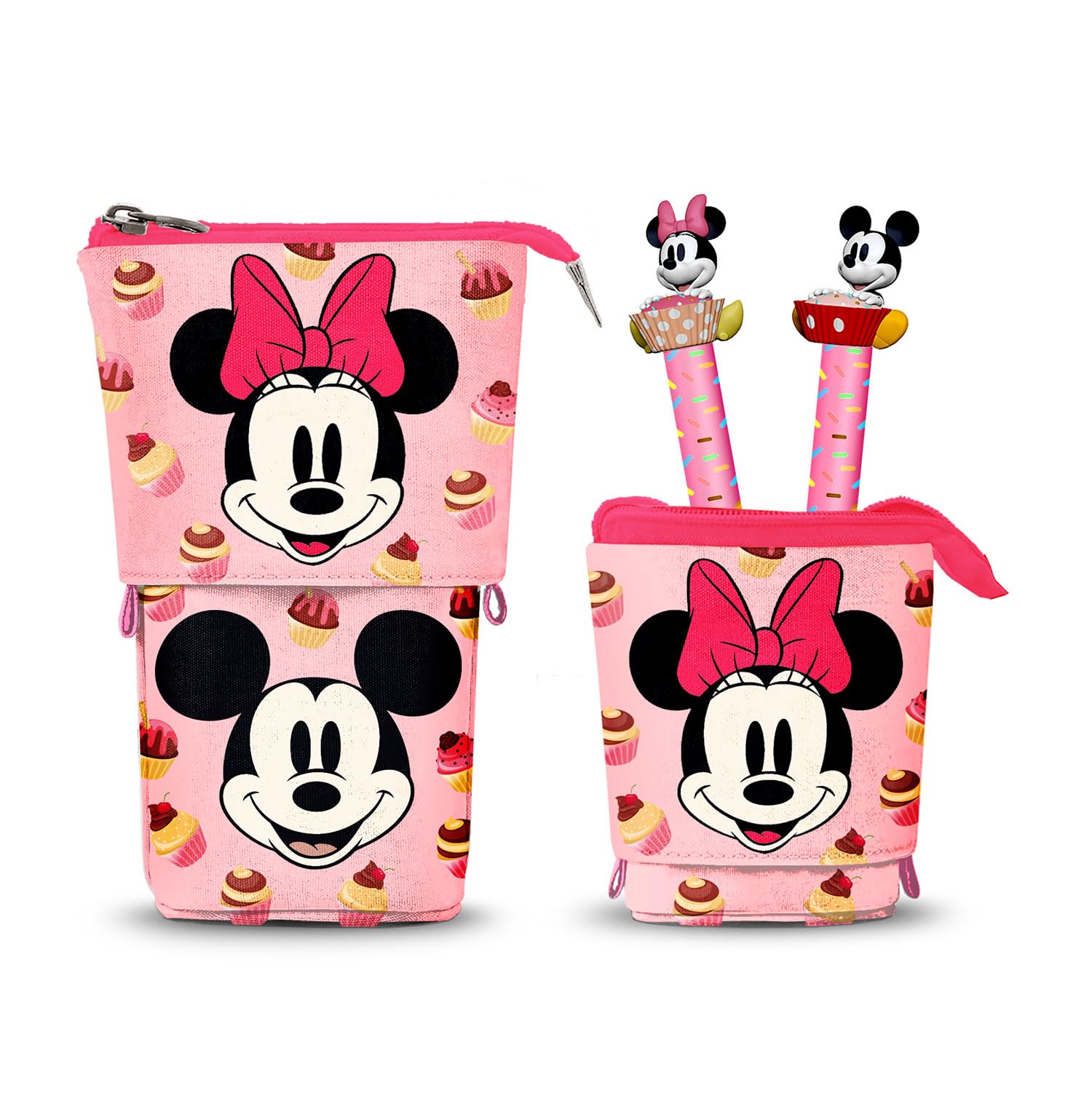 Disney Cute Pencil Case + 2 Erasable Gel Pens School Set 3 Pieces 11.5 x 17 cm, One Size