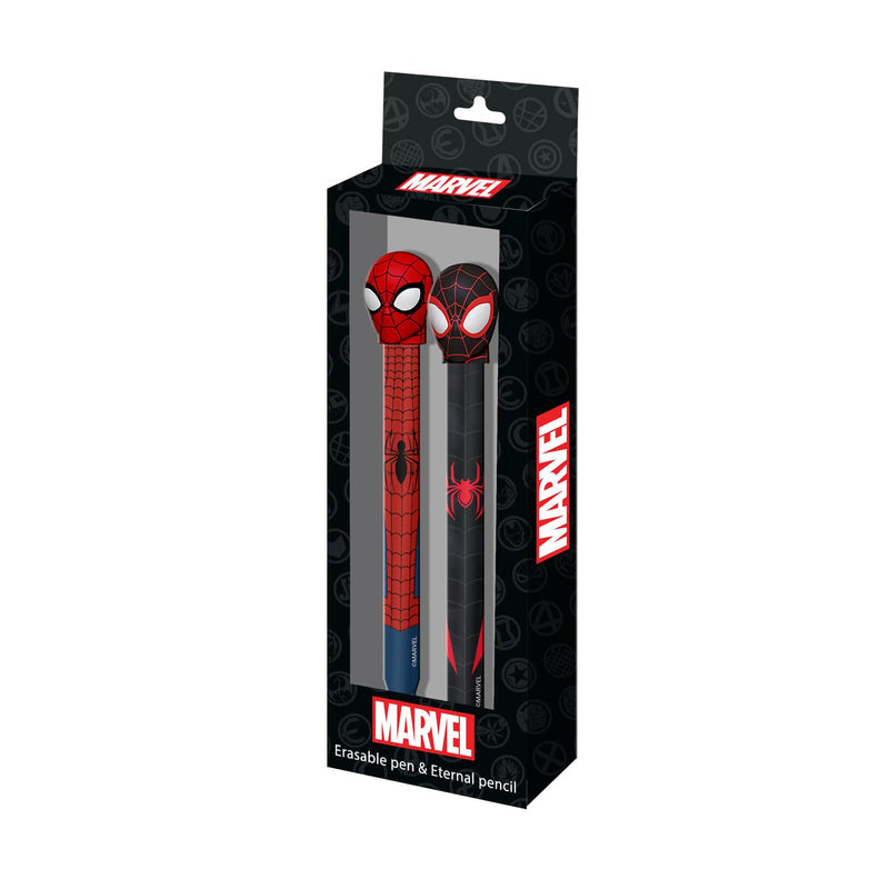 Marvel Spiderman Peter-Pack of Eternal Pencil + Erasable Gel Pen, Black, 14 x 23 cm
