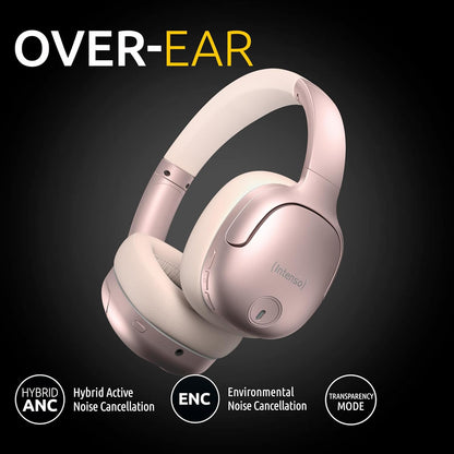 Intenso O400HA Cuffie Over-Ear – Hybrid Active Noise Cancelling, fino a 75 ore di autonomia e Bluetooth 5.3, con modalità musica, modalità trasparente e tempo di ricarica veloce, rosa
