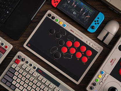8Bitdo All-Button Arcade Controller for Switch, Switch 2 & Windows – Bluetooth, 2.4G, Wired Connectivity, Low-profile Mechanical Switches, 4 Programmable Buttons, Hot-swappable PCB