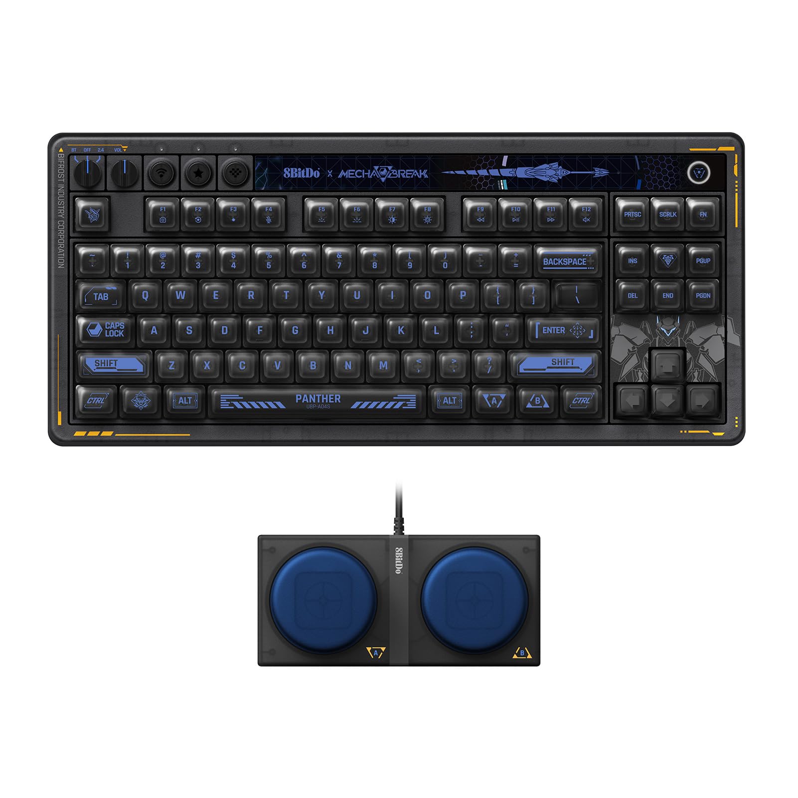 8Bitdo Retro 87 Mechanical Keyboard with Hot-Swappable Kailh Switches, RGB Backlight, Programmable Buttons, Wireless 2.4G/Bluetooth/USB-C for Windows and Android - Mecha Break: Panther - ANSI US