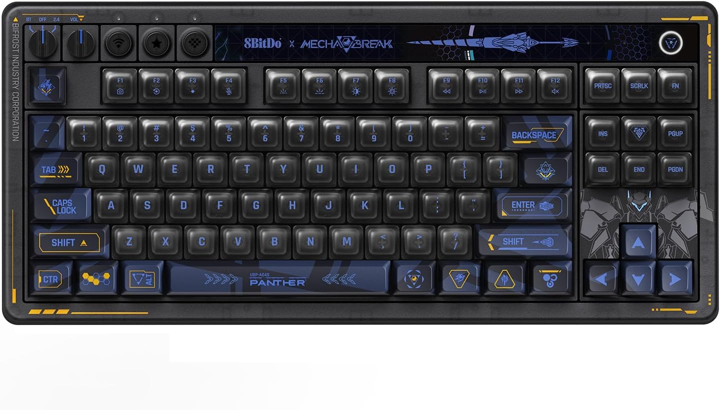 8Bitdo Retro 87 Mechanical Keyboard with Hot-Swappable Kailh Switches, RGB Backlight, Programmable Buttons, Wireless 2.4G/Bluetooth/USB-C for Windows and Android - Mecha Break: Panther - ANSI US