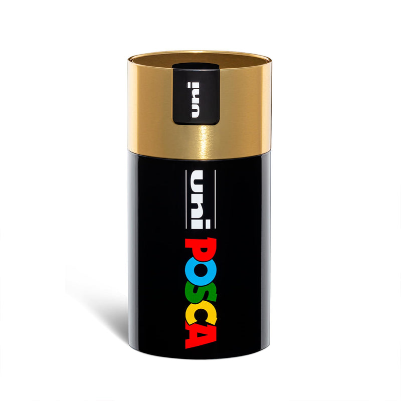 Posca - Uniposca Set Completo con 18 Pennarelli Acrilici Assortiti, Punta Media 2,5 mm - Colori per Bambini e Artisti Uni Posca Validi come Colori per Tessuti, Legno e Altro, in Box Regalo Oro