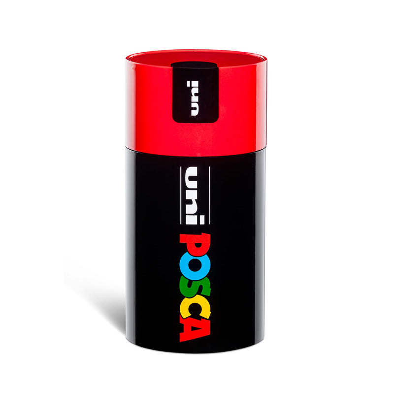 Posca - Uniposca Set Completo con 18 Pennarelli Acrilici Assortiti, Punta Media 2,5 mm - Colori per Bambini e Artisti Uni Posca Validi come Colori per Tessuti, Legno e Altro, in Box Regalo Rosso