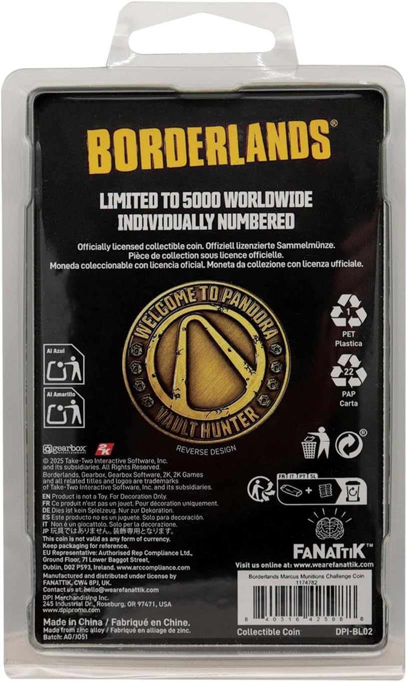 FaNaTtik Borderlands Marcus Munitions Limited Edition Coin (5000 worldwide) – Officially Licesned Collectible – Antique Gold 38mm, Individually Numbered