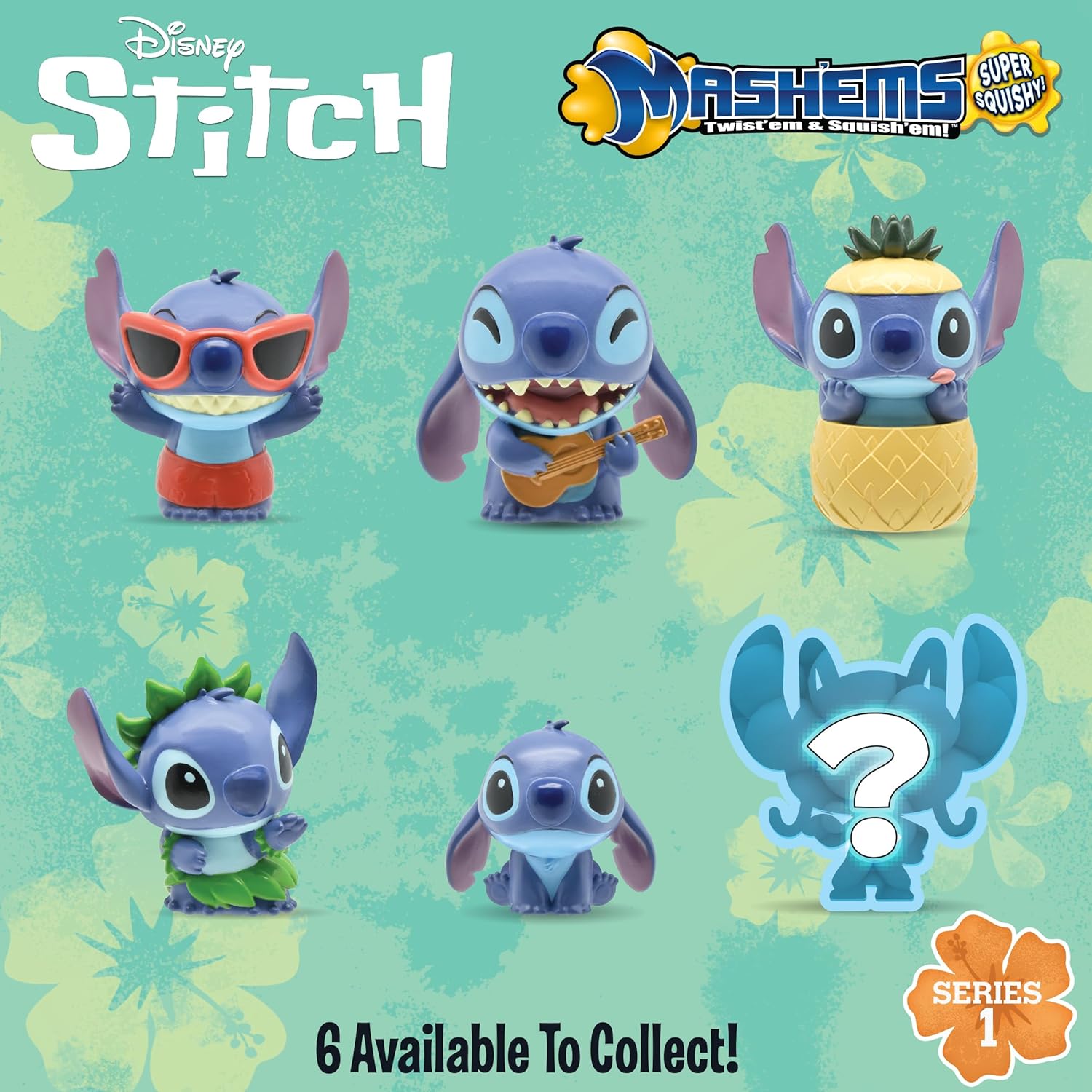 Mash'ems 52130 Lilo & Stitch Disney, Squishy figuren, 6 om te verzamelen, stijlen kunnen variëren, meerkleurig