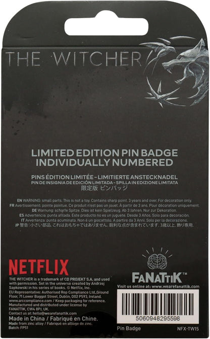 The Witcher Enamel Pin Badge – Official Limited Edition Collectible with Geralt White Wolf, Ciri Swallow & Yennefer Obsidian Star Symbols – Individually Numbered (9,995 Worldwide