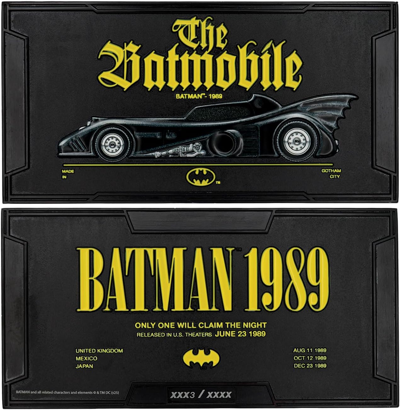 FaNaTtik Batman Batmobile Large Collectible Metal Ingot – Official Limited Edition 1989 Movie Memorabilia – Individually Numbered with Display Stand – 145 x 73.6mm, 5,000 Worldwide