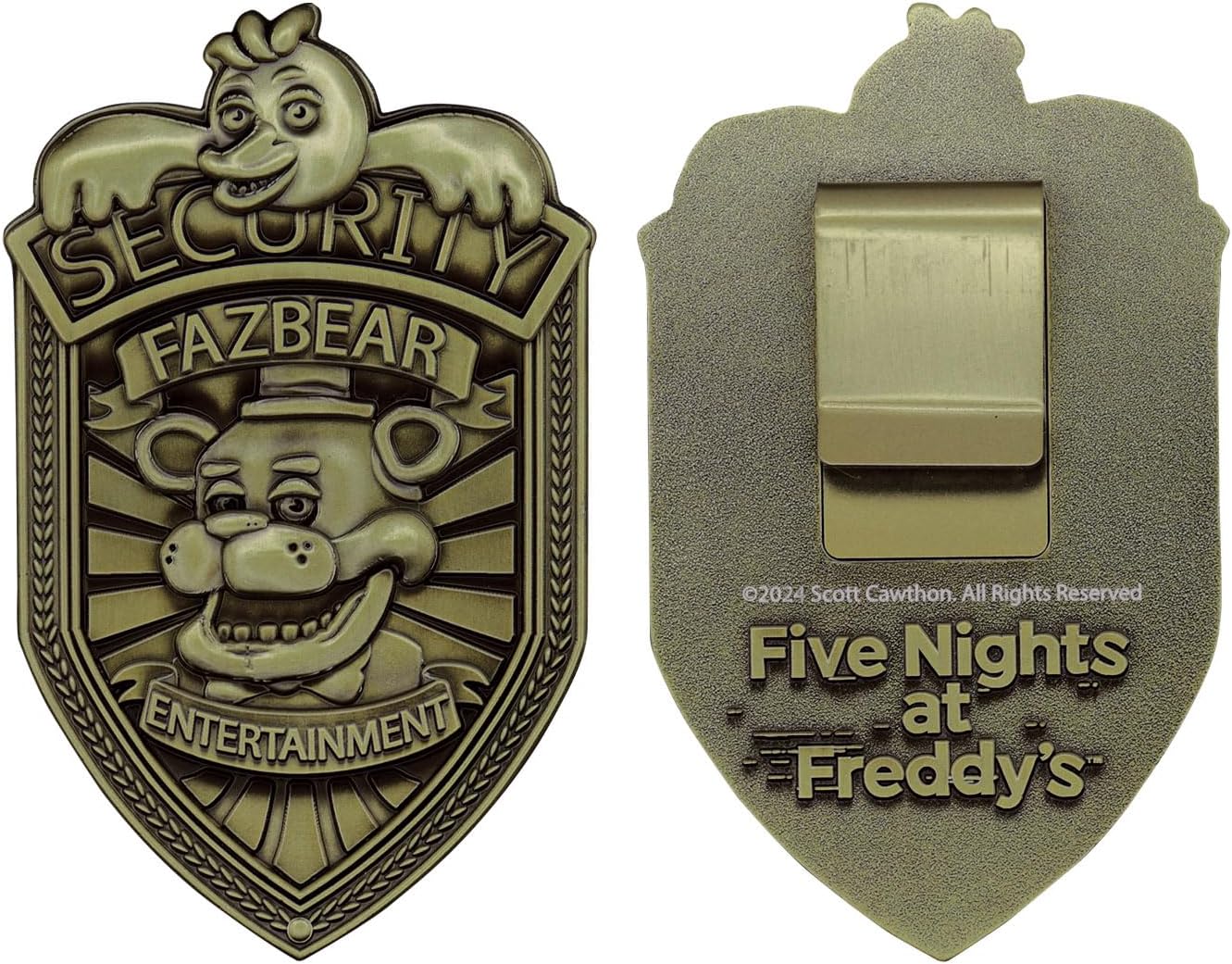 FaNaTtik Five Nights at Freddy's Limitierter Security Badge – Replica Ausweis, Antikmessing, 90x55mm, Nummeriert, Weltweit auf 5.000 Stück Limitiert, Mit Clip & Präsentationsbox