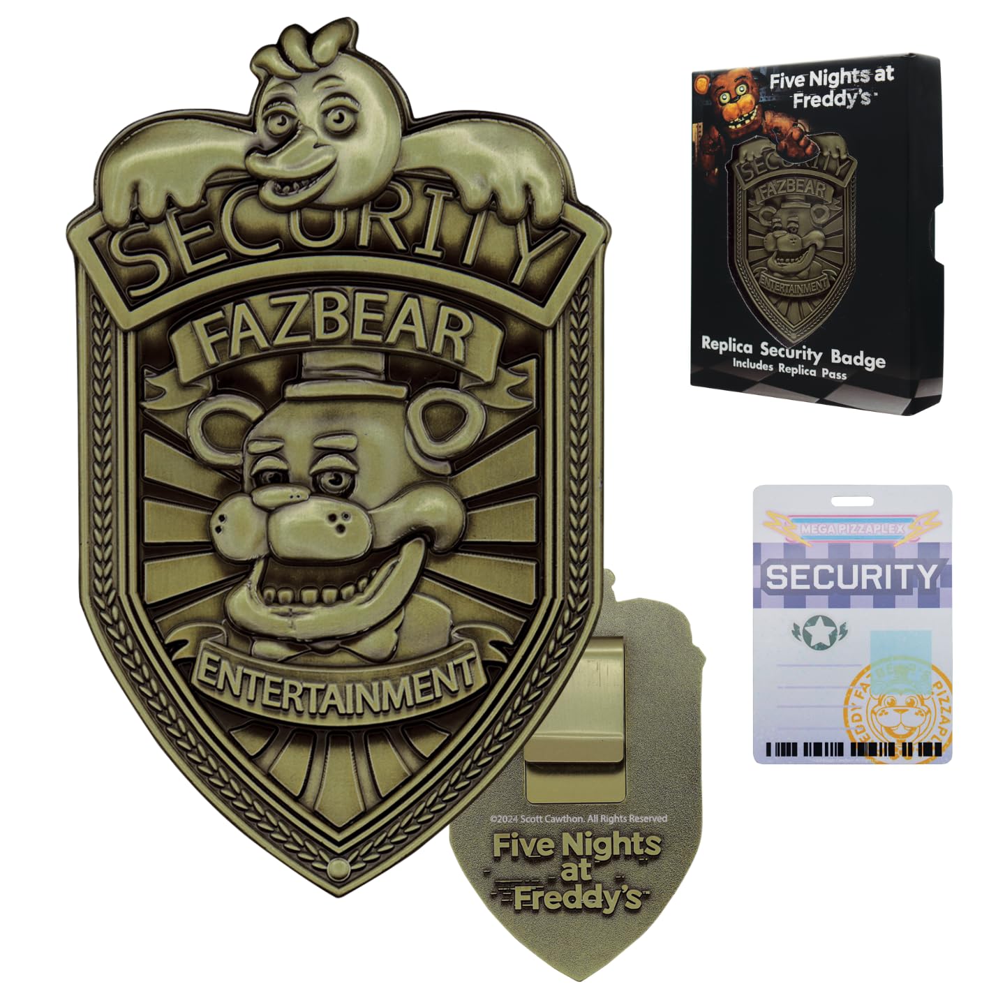 FaNaTtik Five Nights at Freddy's Limitierter Security Badge – Replica Ausweis, Antikmessing, 90x55mm, Nummeriert, Weltweit auf 5.000 Stück Limitiert, Mit Clip & Präsentationsbox