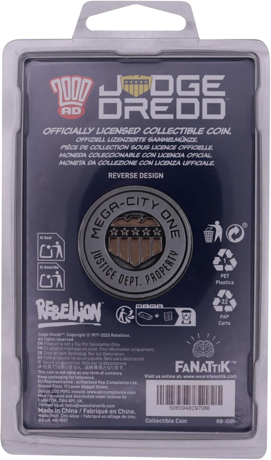 FaNaTtik 2000 AD Judge Dredd Mega-City One Collectible Coin - Limited Edition - Individually Numbered
