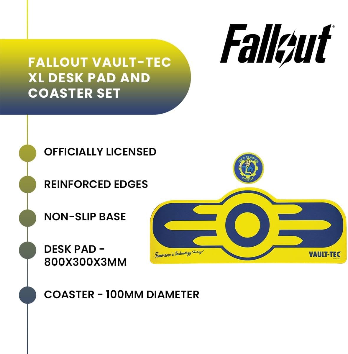 Fallout Vault-Tec XL Gaming Desk Pad & Coaster Set – Officially Licensed Merchandise