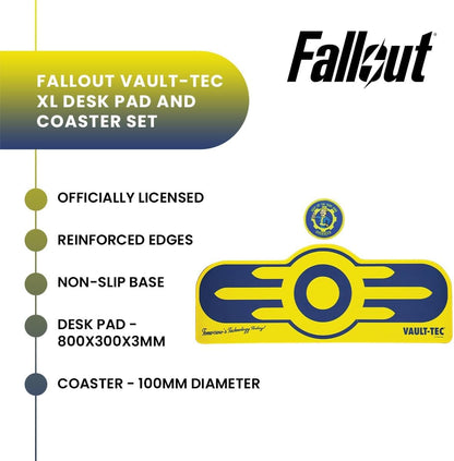 Fallout Vault-Tec XL Gaming Desk Pad & Coaster Set – Officially Licensed Merchandise