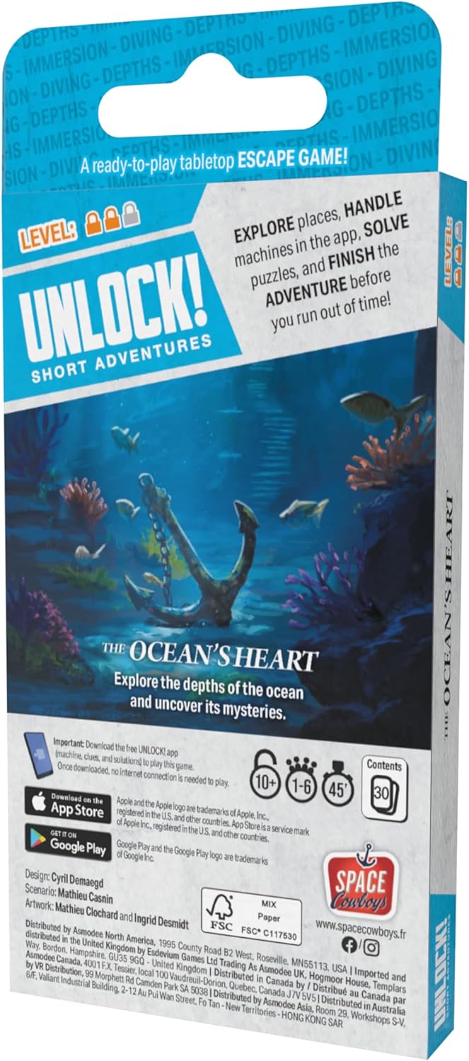 Asmodee | Unlock! Short Adventures 12: The Oceans Heart | Board Game | Ages 10+ | 1-6 Players | 45+ Minutes Playing Time