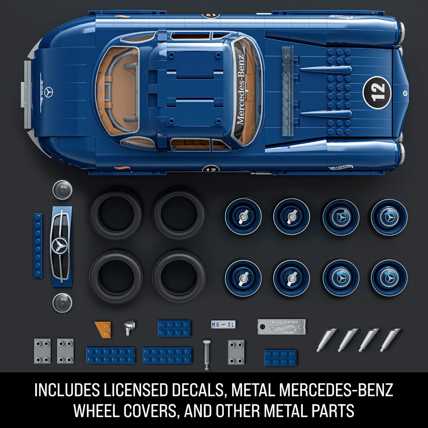 Mattel Brick Shop Hot Wheels Premium Series Building Set, Mercedes-Benz 300 SL with 1600 Pieces, Realistic Details and Metal Parts, Includes Metal Car, Father’s Day Gift for Adult Collectors, HWW25