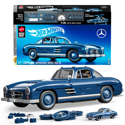 Mattel Brick Shop Hot Wheels Premium Series Building Set, Mercedes-Benz 300 SL with 1600 Pieces, Realistic Details and Metal Parts, Includes Metal Car, Father’s Day Gift for Adult Collectors, HWW25