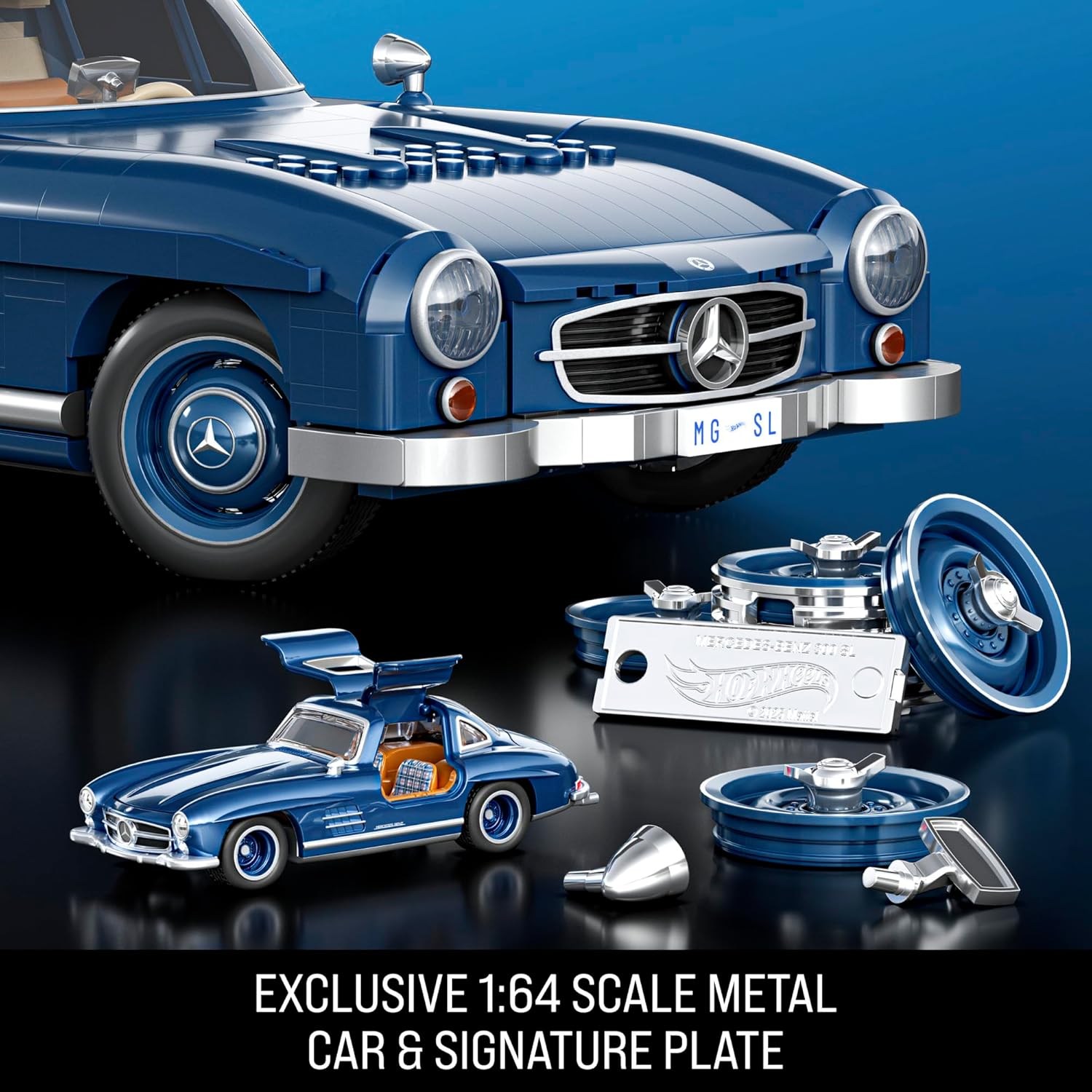 Mattel Brick Shop Hot Wheels Premium Series Building Set, Mercedes-Benz 300 SL with 1600 Pieces, Realistic Details and Metal Parts, Includes Metal Car, Father’s Day Gift for Adult Collectors, HWW25