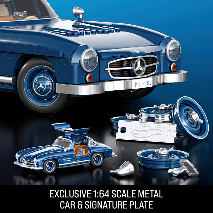 Mattel Brick Shop Hot Wheels Premium Series Building Set, Mercedes-Benz 300 SL with 1600 Pieces, Realistic Details and Metal Parts, Adult Collectors, HWW25