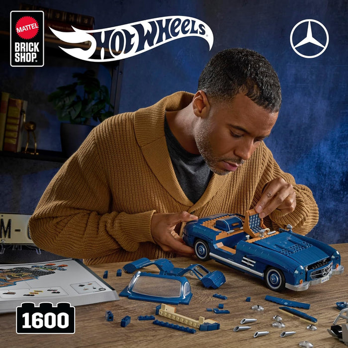 Mattel Brick Shop Hot Wheels Premium Series Building Set, Mercedes-Benz 300 SL with 1600 Pieces, Realistic Details and Metal Parts, Adult Collectors, HWW25