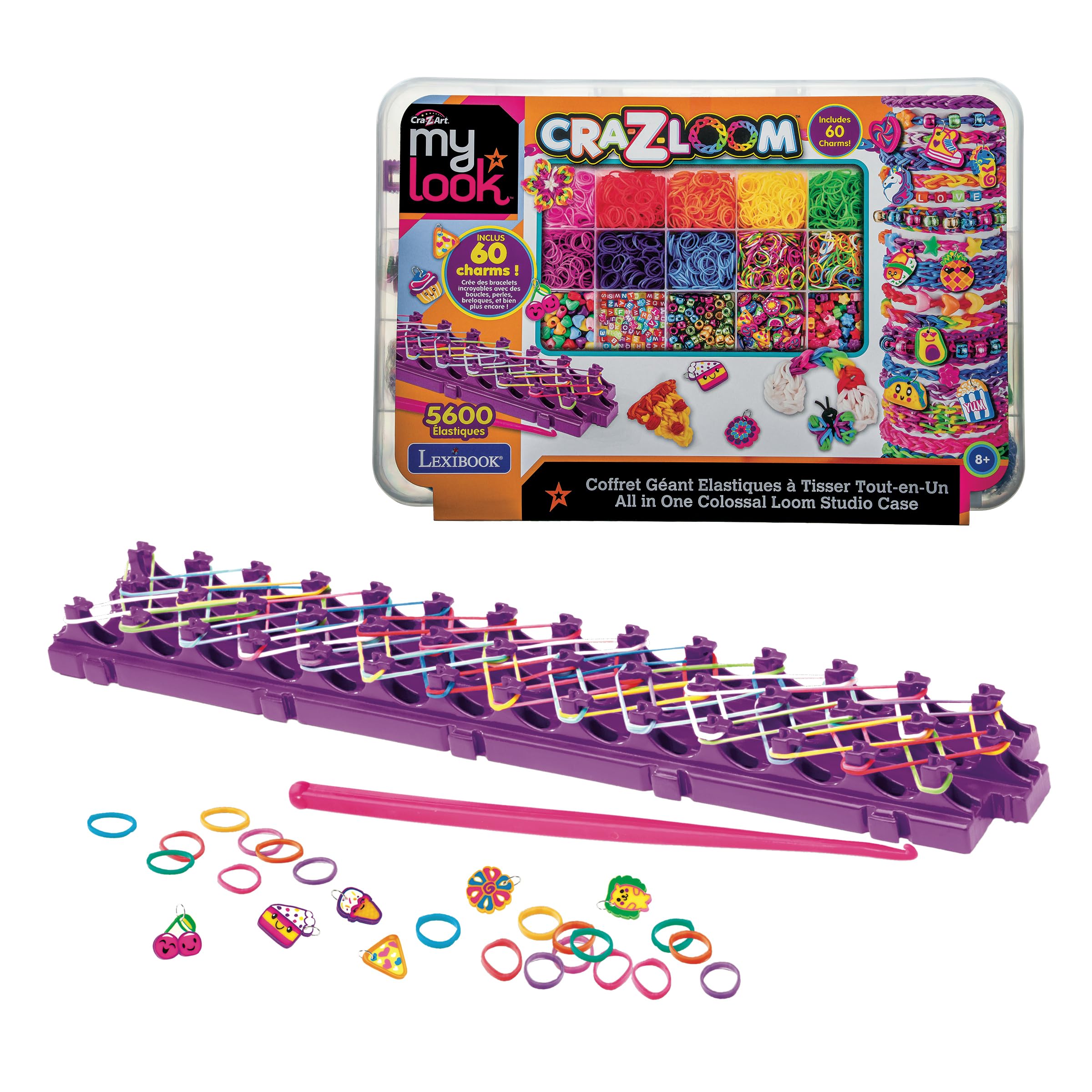 Lexibook, Gigantische Studio Set voor Elastiekjes Weven All-in-One, Blauw Groen Rood Geel Oranje Roze Paars Zwart, CRLOOM7