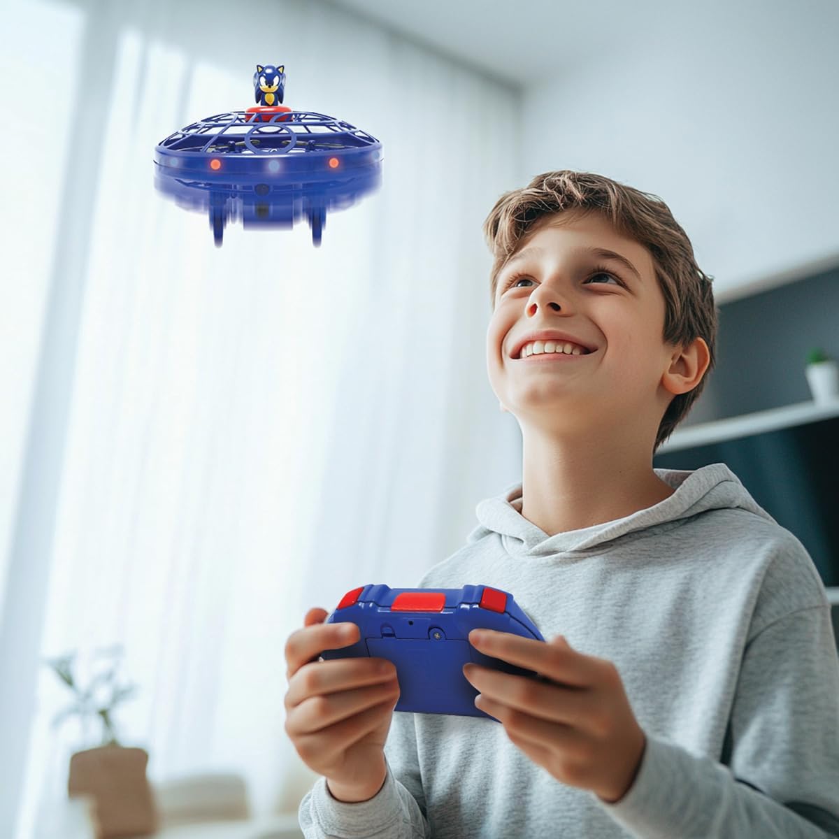 LEXIBOOK, RC UFO Flying Sonic with lights and gesture control, hands-free control with rechargeable battery, Blue, UFOSN