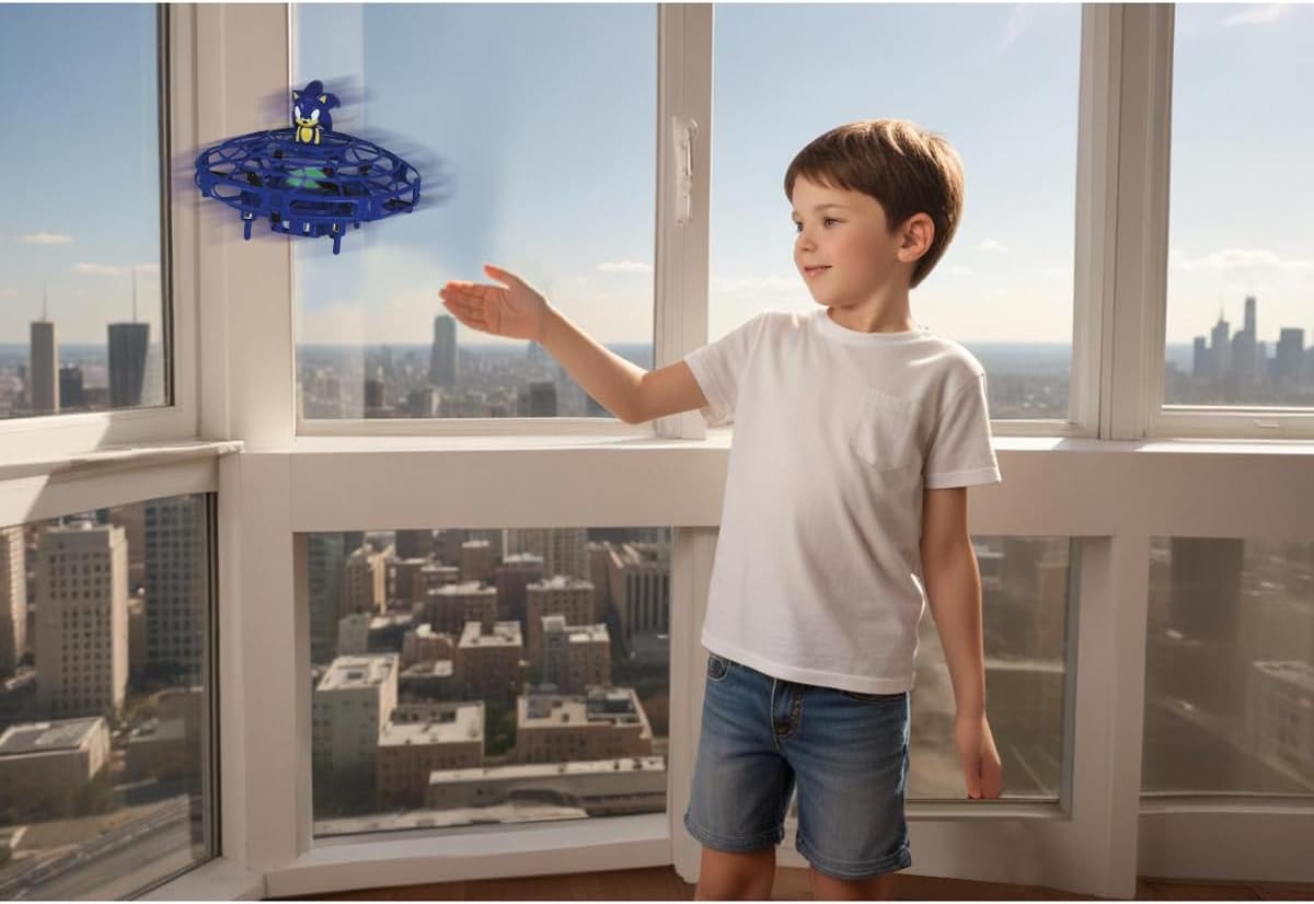 LEXIBOOK, RC UFO Flying Sonic with lights and gesture control, hands-free control with rechargeable battery, Blue, UFOSN