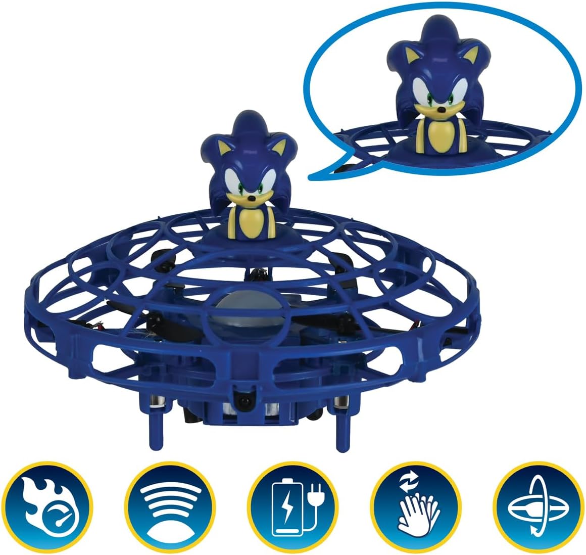 LEXIBOOK, RC UFO Flying Sonic with lights and gesture control, hands-free control with rechargeable battery, Blue, UFOSN